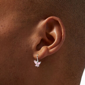 Pink Cubic Zirconia Butterfly 0.5&quot; Drop Earrings,