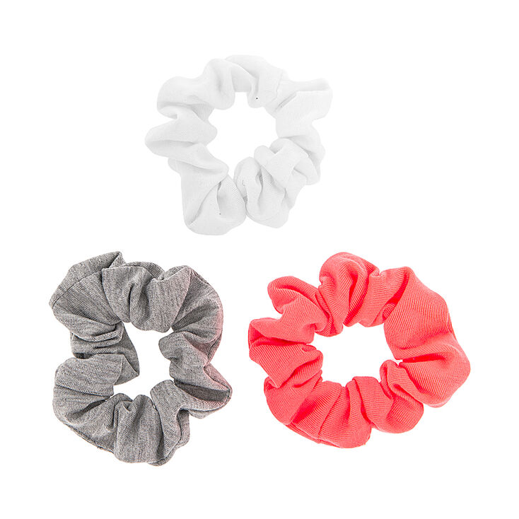 White, Gray & Coral Jersey Scrunchies,