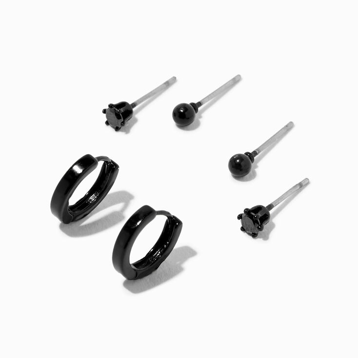 Black Stud &amp; Huggie Hoop Earring Stackables Set - 3 Pack,