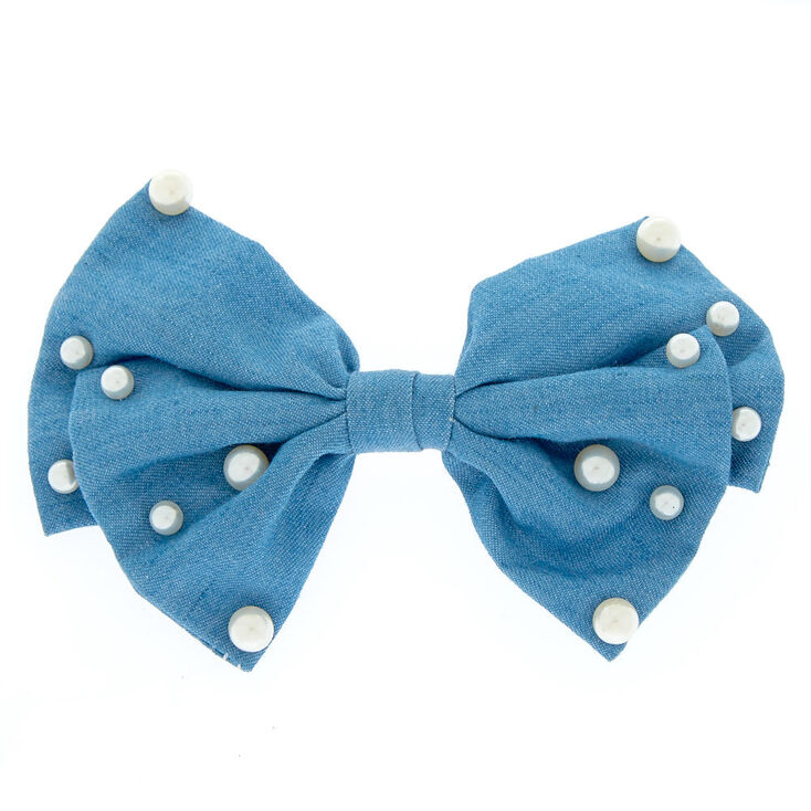 Denim + Pearl Hair Bow Clip,