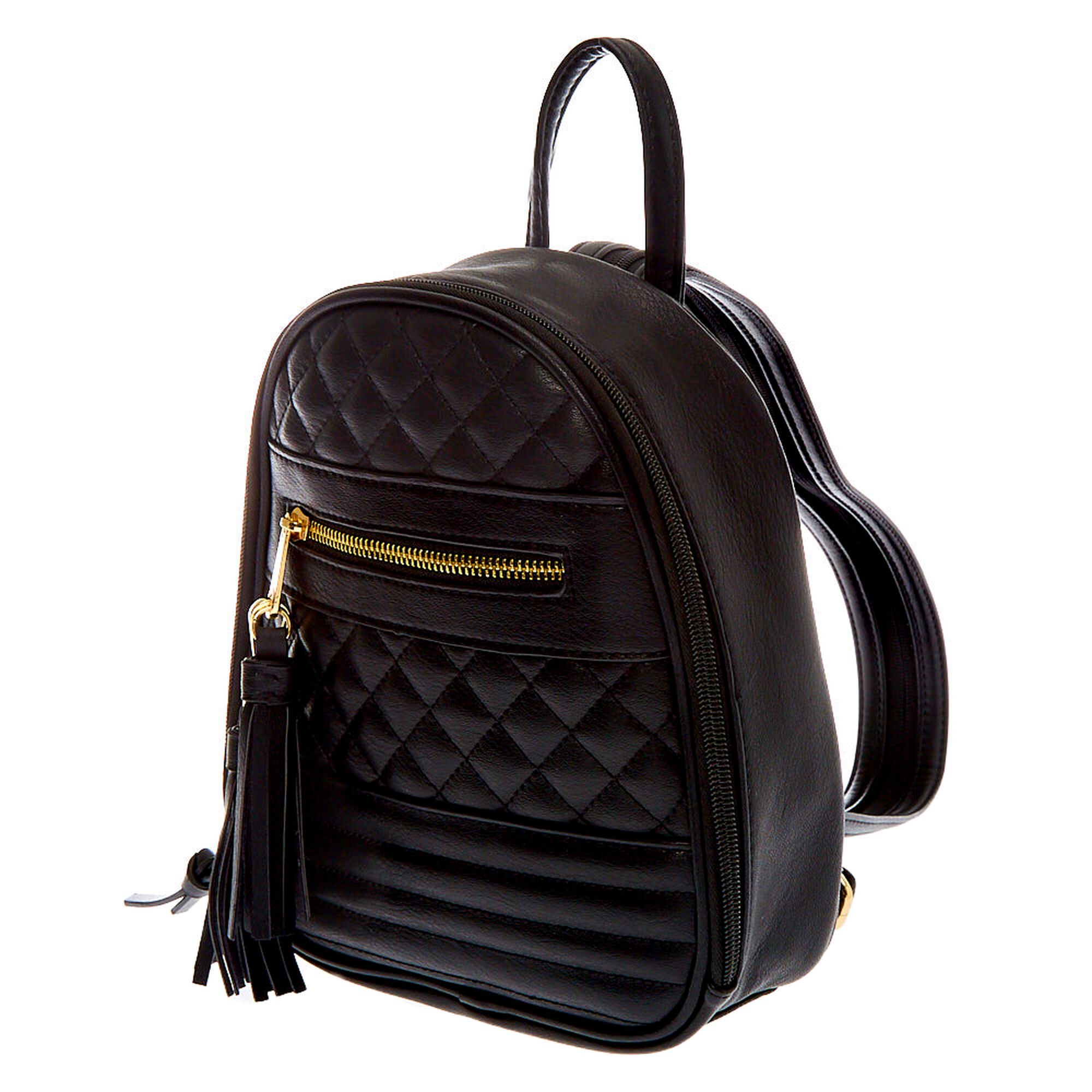 Mini Zippered Strap Quilted Backpack - Black | Icing US