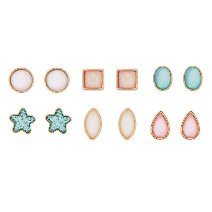 Holographic Shapes Stud Earrings - 6 Pack,