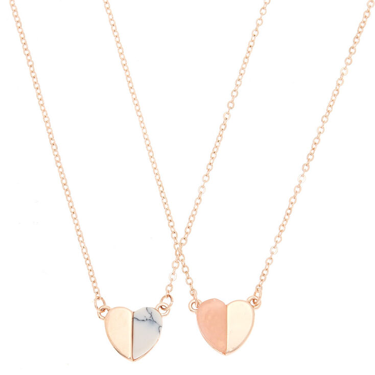 Best Friends Marble Heart Pendant Necklaces - 2 Pack,