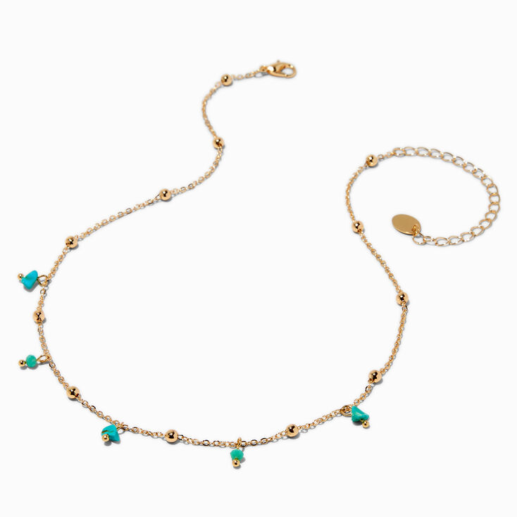 Turquoise Chip Gold-tone Necklace ,