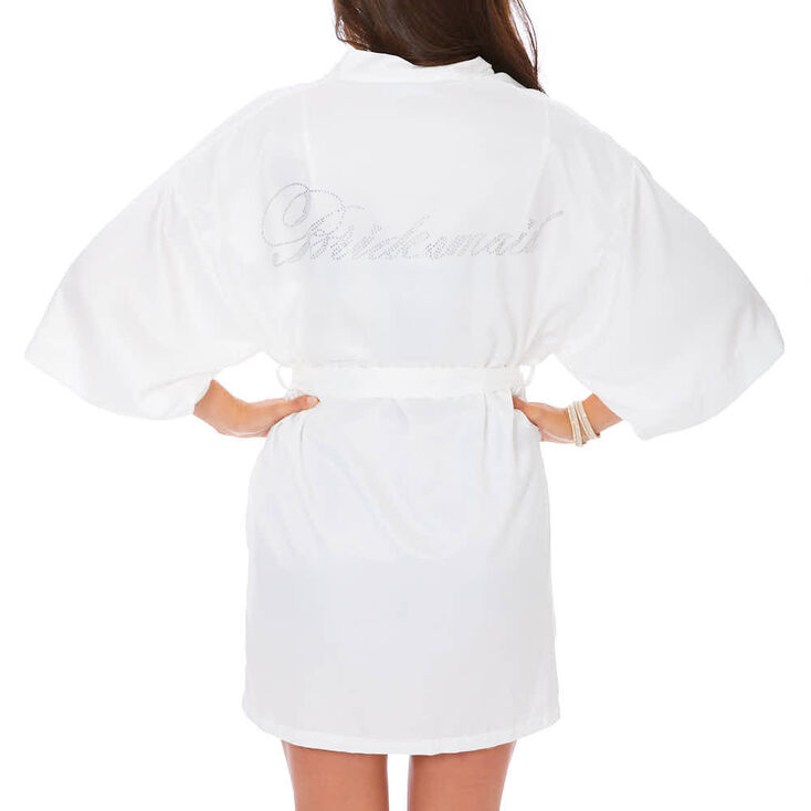 White Satin & Crystal Bridesmaid Robe,