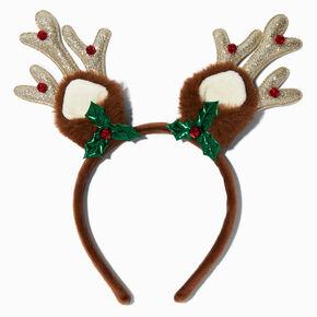 Glitter Antlers &amp; Holly Headband,
