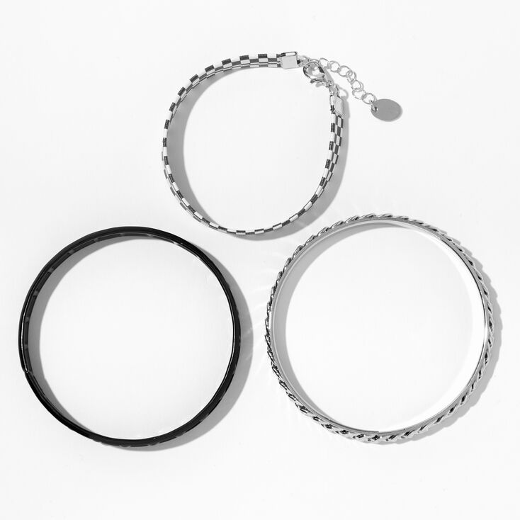 Black Checkered Woven Bangle Bracelets &#40;3 Pack&#41;,
