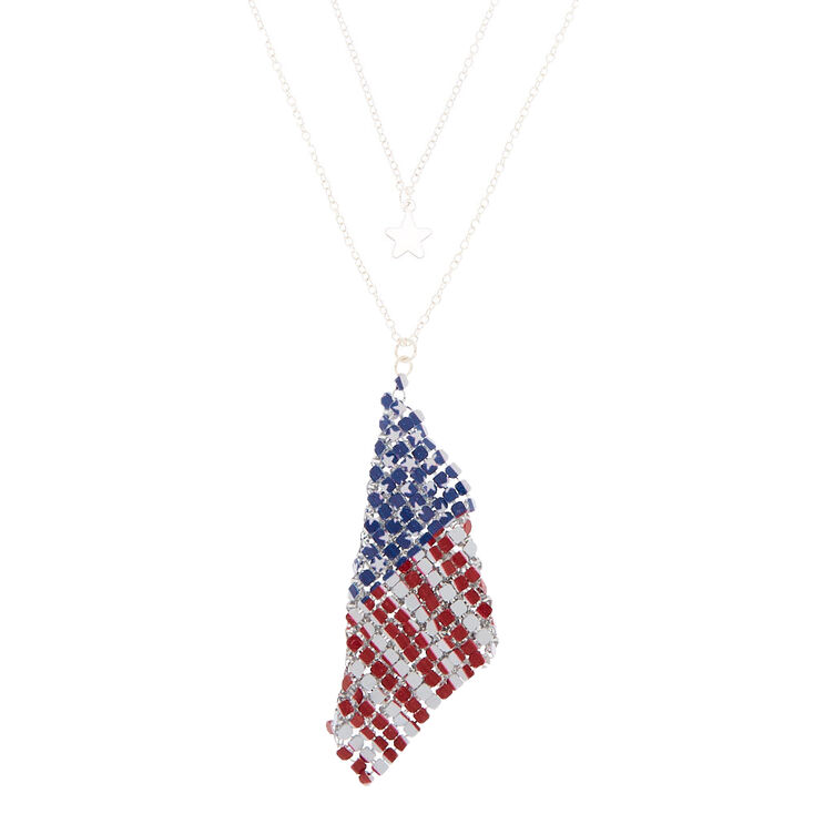 Silver Star & Mesh Flag Pendant Necklaces - 2 Pack,