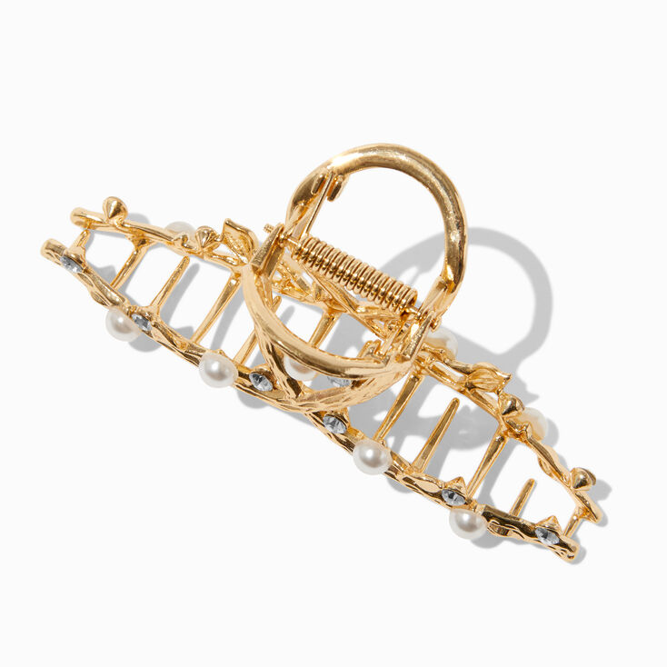 Gold-tone Embellished Pearl Branch Hair Claw,