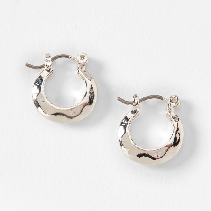 Mini Hammered Marble Hoop Earrings - Silver,