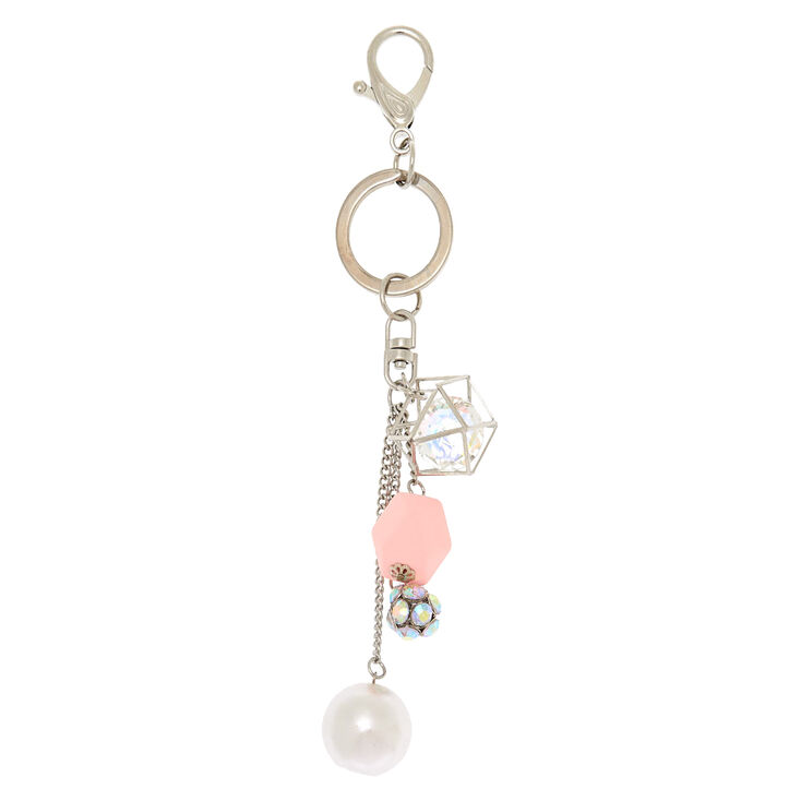 Silver Geometric Pearl Keychain,