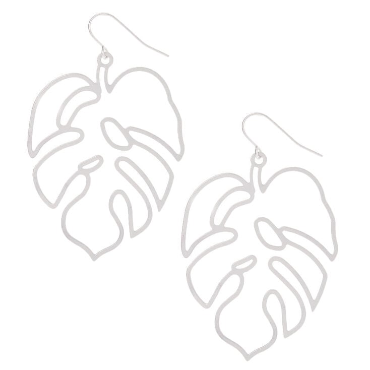 Silver 2" Palm Leaf Drop Earrings,