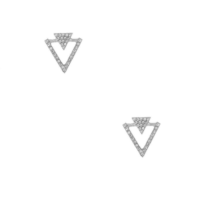 Silver Crystal Double Triangle Stud Earrings,