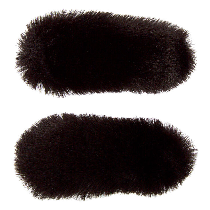 Faux Fur Snap Hair Clips - Black, 2 Pack,