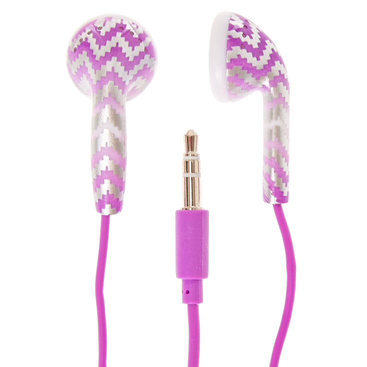 Purple Chevron Earbuds,