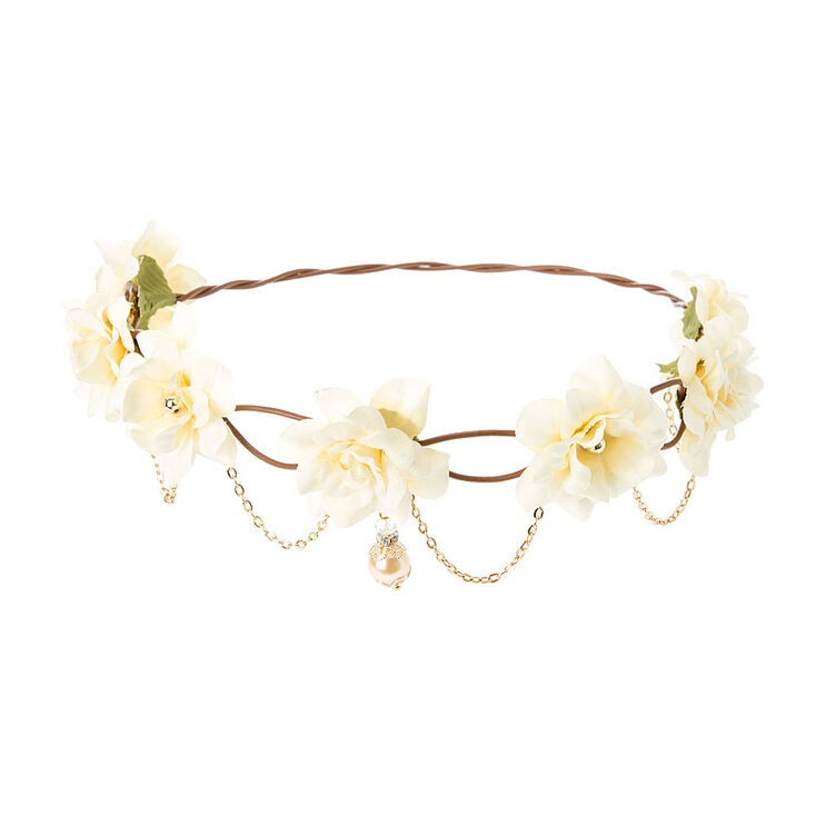 Bohemian Gold Chain Flower Crown - Ivory,