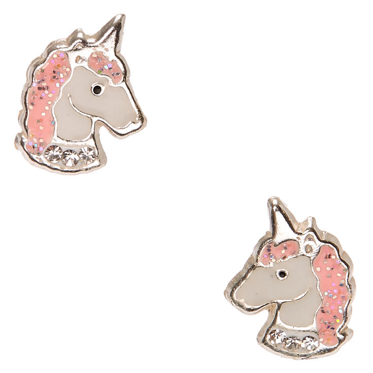 Sterling Silver Pink Crystal Unicorn Earrings,