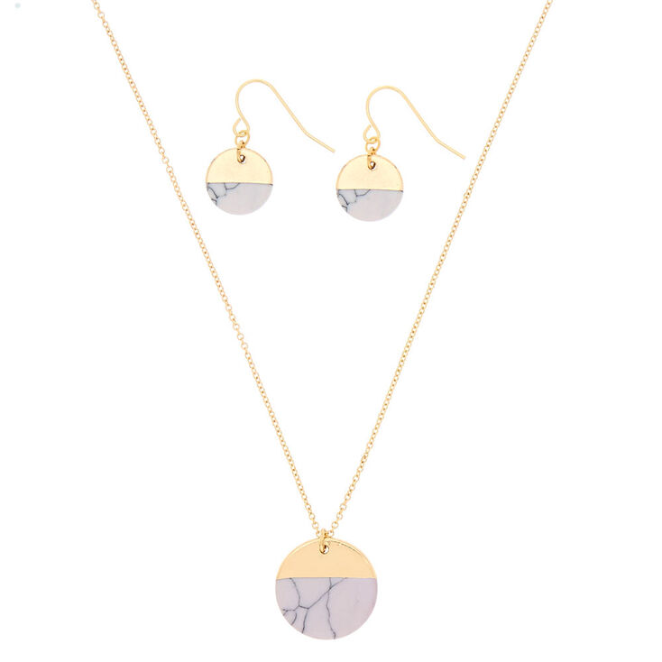 White Marble Circle Jewelry Set - Gold,