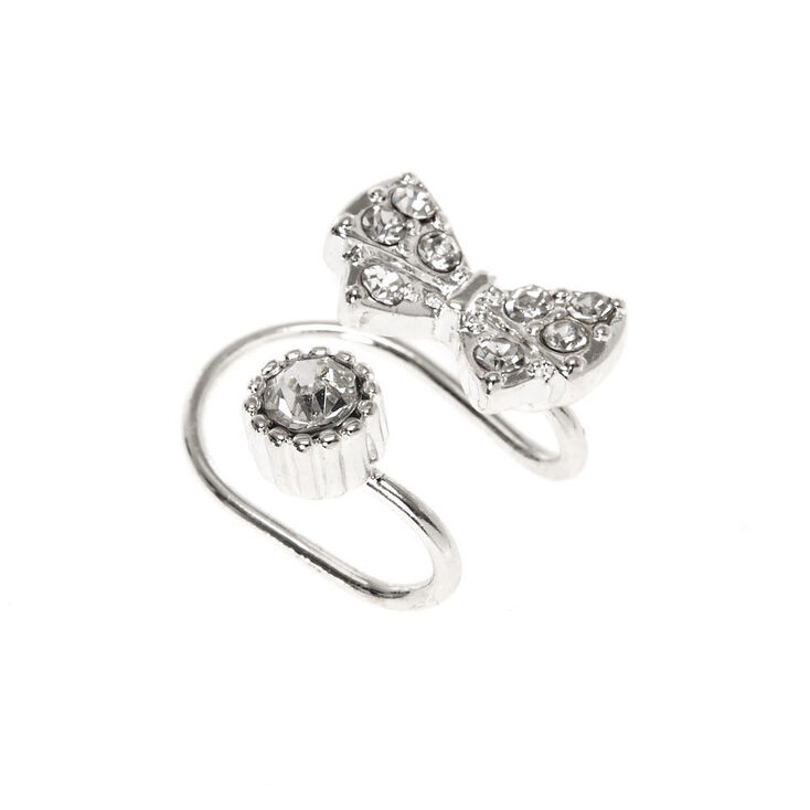 Silver Tone Bow & Faux Crystal Stud Wrap Ear Cuff,