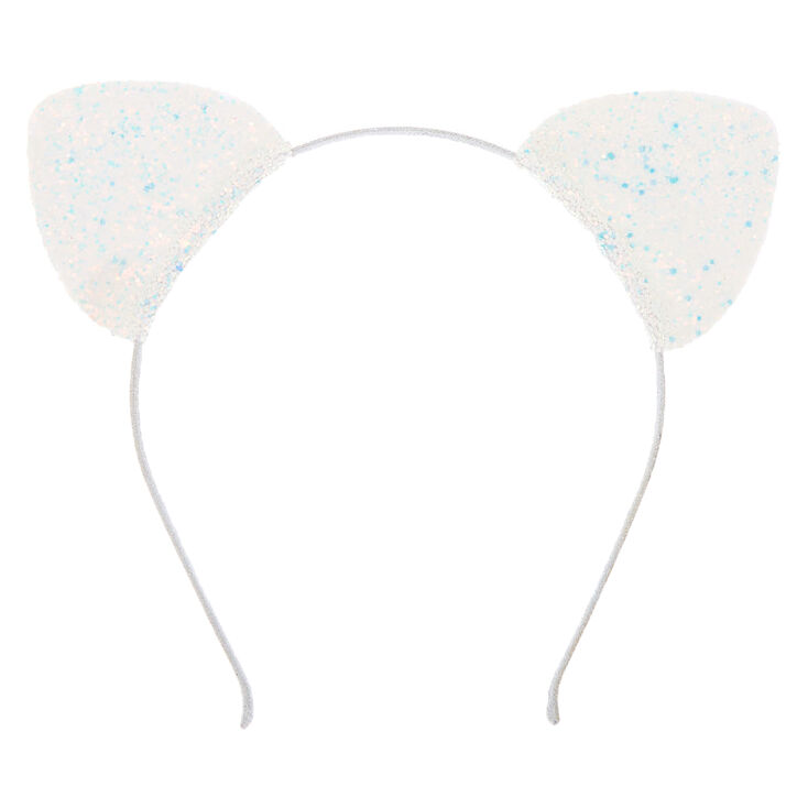 Iridescent Glitter Cat Ears Headband - White,