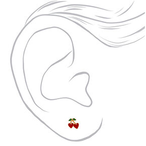 Gold Cherry Heart Stud Earrings - Red,