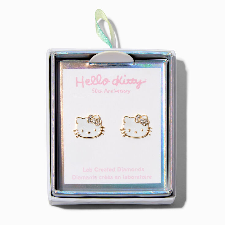 Hello Kitty&reg; 50th Anniversary Icing Exclusive Sterling Silver 1/20 ct. tw. Lab Grown Diamond &amp; Enamel Stud Earrings,