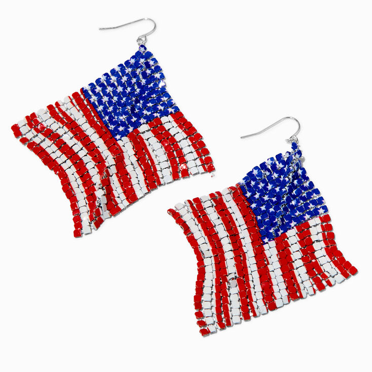 American Flag 3&quot; Mesh Drop Earrings,