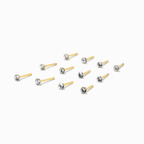Gold Sterling Silver 22G Assorted Crystal Nose Studs - 12 Pack,