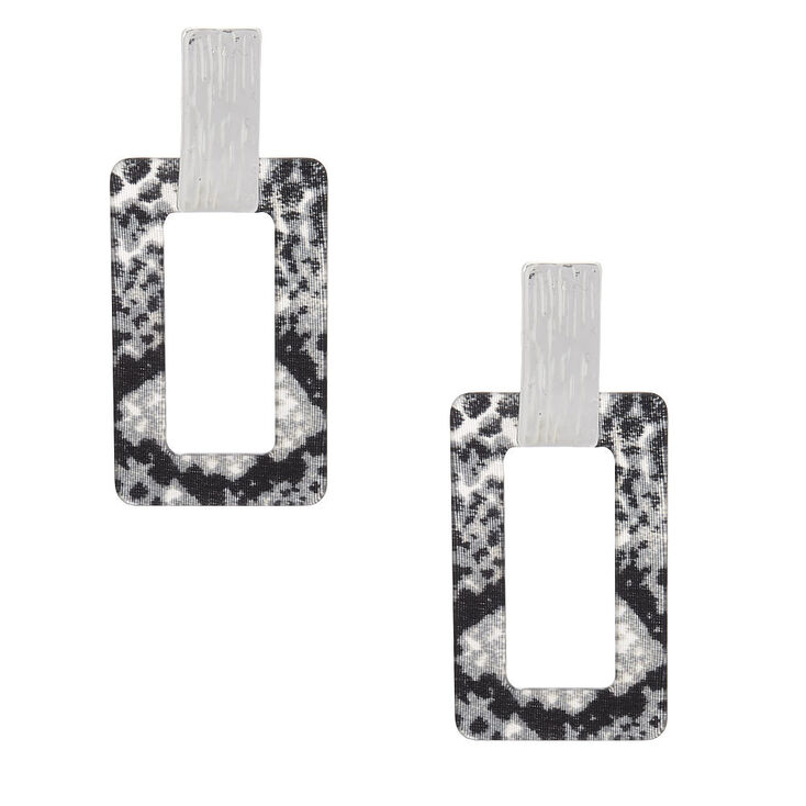 Silver 2.5" Snake Print Drop Earrings,