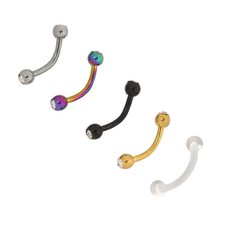 16G Mixed Metal & Crystal Eyebrow Barbells Set of 5,