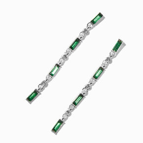 Emerald Green Baguette Crystal Column 3&quot; Drop Earrings,