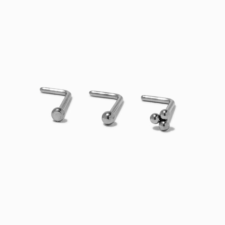 Silver-tone Titanium Mixed 20G Nose Studs - 3 Pack,