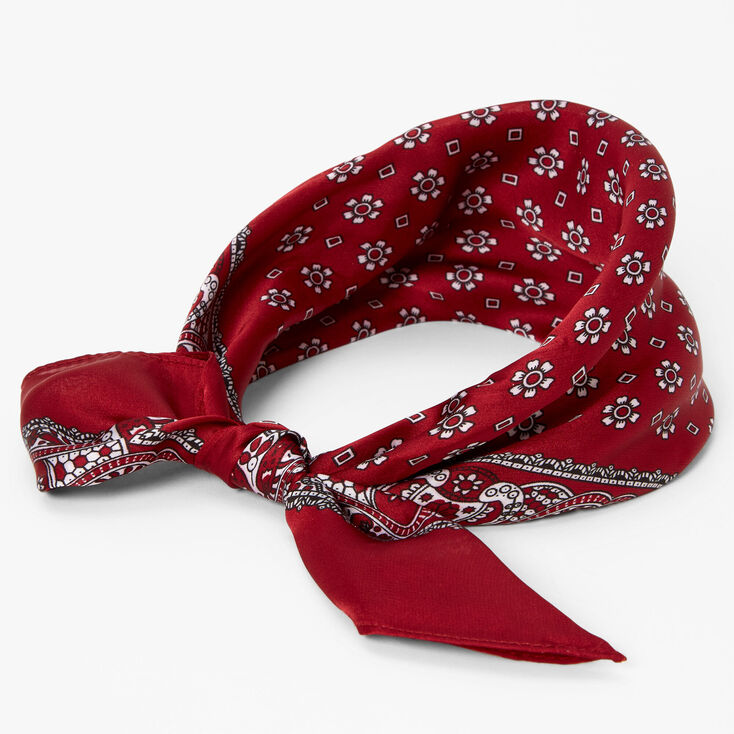 Floral Paisley Silky Bandana Headwrap - Burgundy,