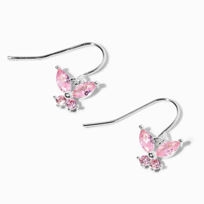 Pink Cubic Zirconia Butterfly 0.5&quot; Drop Earrings,