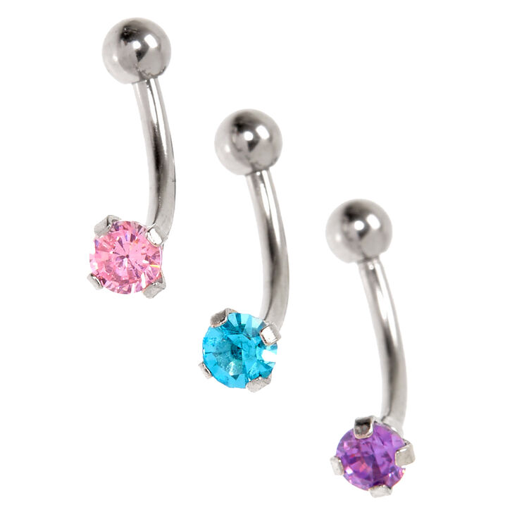 Silver Cubic Zirconia 16G Pastel Crystal Rook Earrings - 3 Pack,