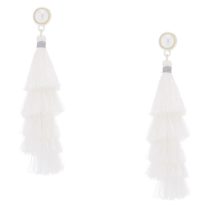 2.5" Tiered Tassel Drop Earrings - White,
