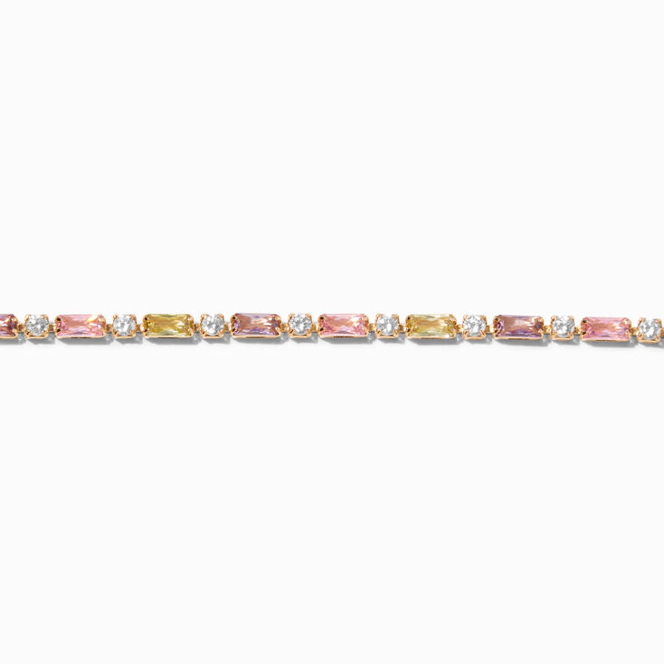 Pastel Cubic Zirconia Mixed Gem Gold-tone Bracelet,