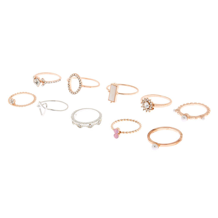 Mixed Metal Embellished Rings - 10 Pack,