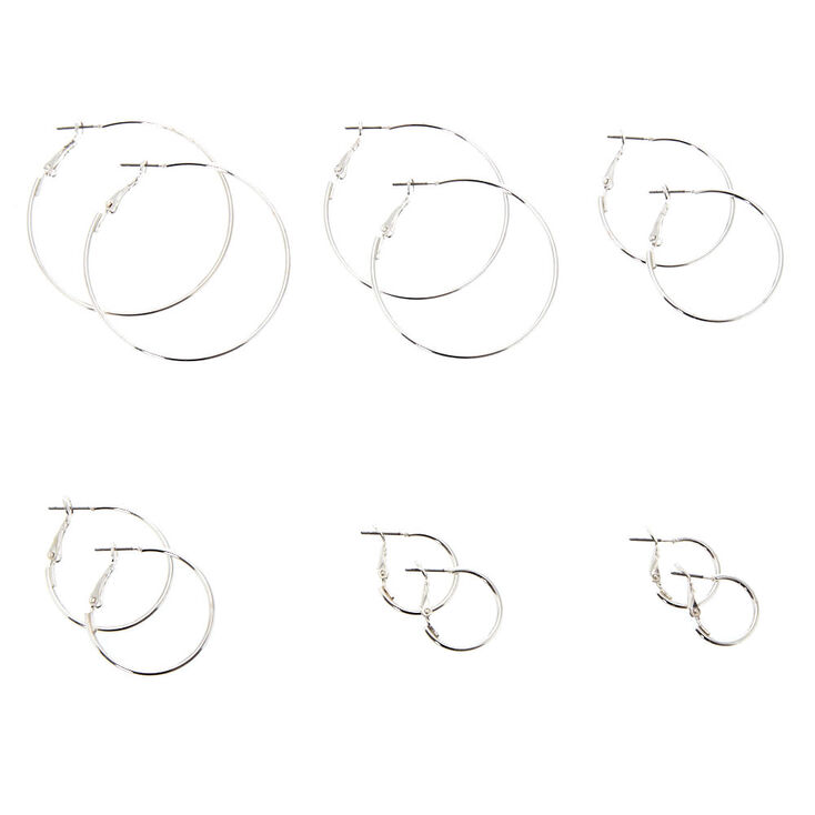 Silver Graduated Hoop Earrings - 6 Pack,