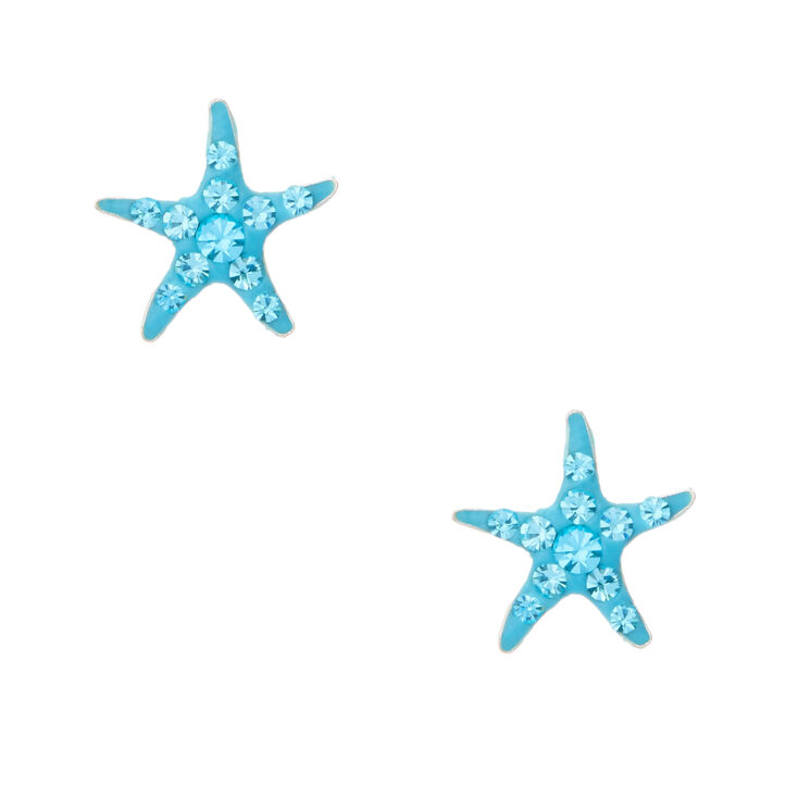 Sterling Silver Crystal Starfish Stud Earrings,