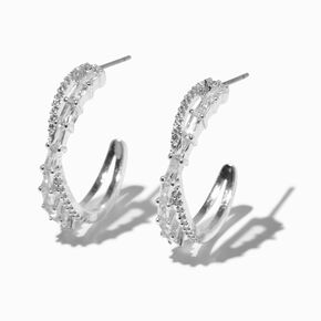 Cubic Zirconia 15MM Silver-tone Criss Cross Hoop Earrings,