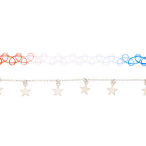 Silver USA Star Choker Necklaces - 2 Pack,