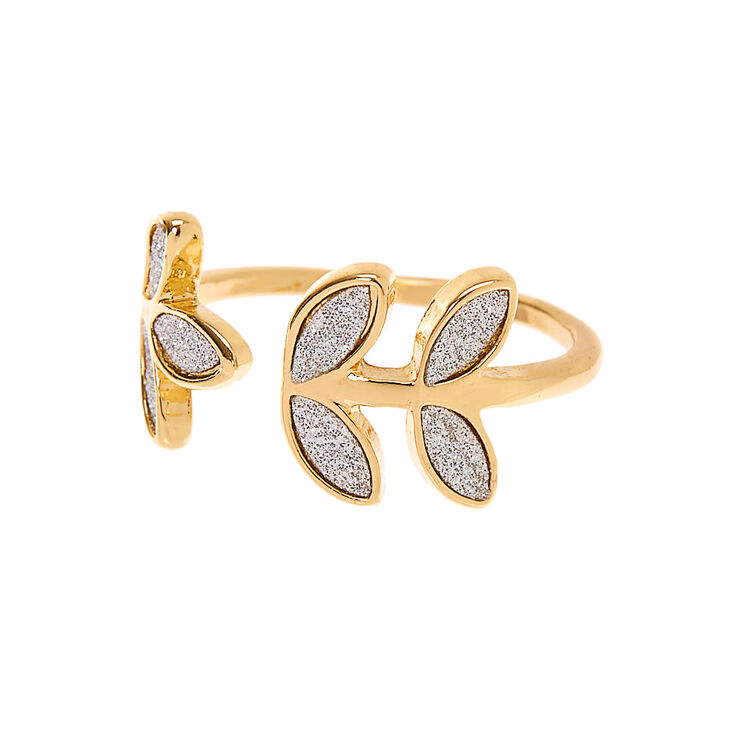 Gold Glitter Leaf Ring,