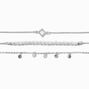Silver Pearl Chain &amp; Wavy Cuff Bracelet Set - 4 Pack,