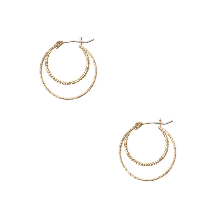 Gold Laser Cut & Hammered Double Circle Hoop Earrings,