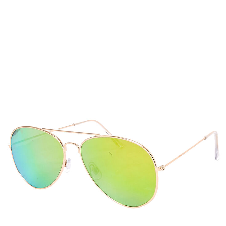 Gold Mirrored Aviator Sunglasses,
