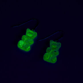 Teal Glow In The Dark Gummy Bear Drop Earrings,