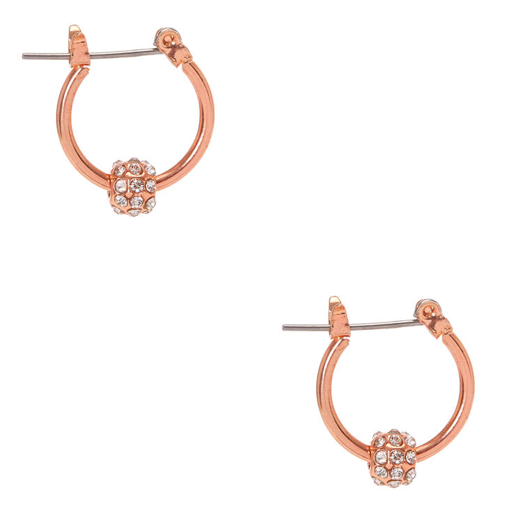 Rose Gold Tone Fireball Mini Hoop Earrings,