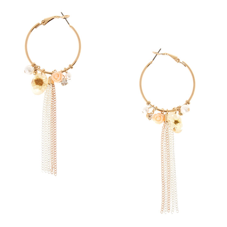 Gold Tone Feminine Charm Hoop Earrings,
