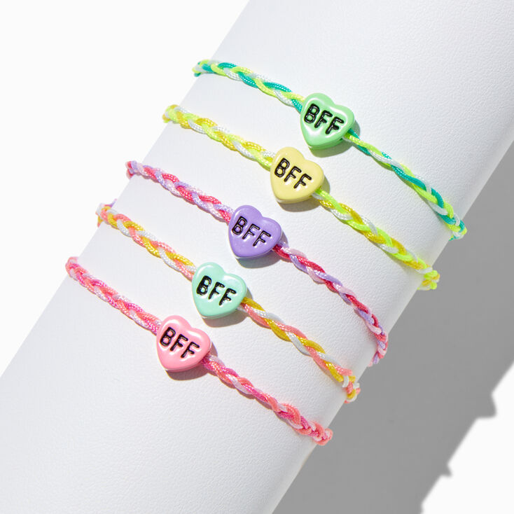 Best Friends Rainbow Heart Braided Bracelets - 5 Pack,